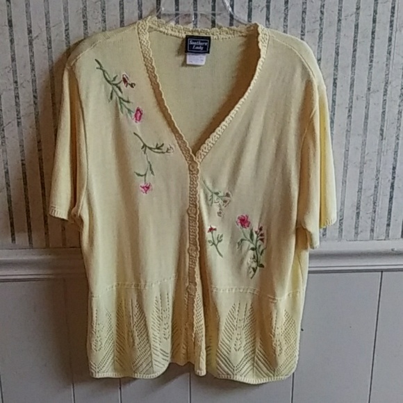 Southern Lady Sweaters - ❤️Southern Lady Yellow Embroidery Cardigan Size 1X